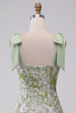 Light Green Jacquard Tight Ruffled Short Pearl Homecoming Dress with Bows