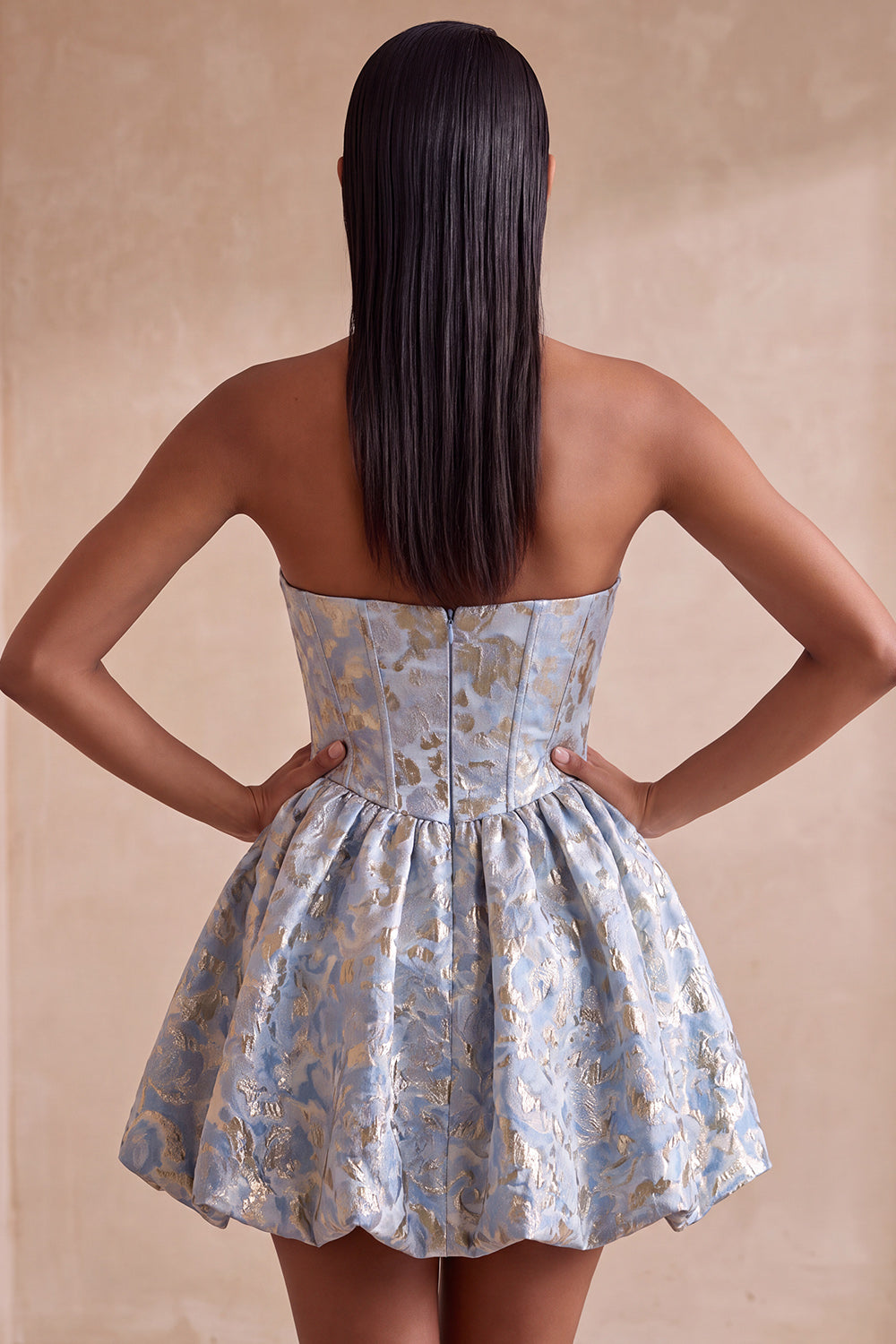 Light Blue Jacquard A Line Short Corset Homecoming Dress with Rhinestones