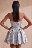 Light Blue Jacquard A Line Short Corset Homecoming Dress with Rhinestones