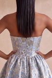 Light Blue Jacquard A Line Short Corset Homecoming Dress with Rhinestones