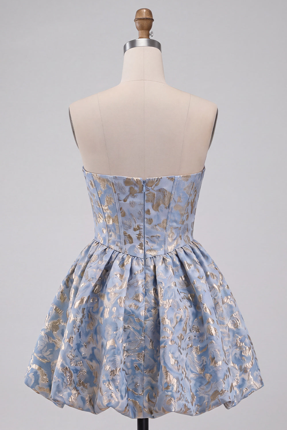 Light Blue Jacquard A Line Short Corset Homecoming Dress with Rhinestones