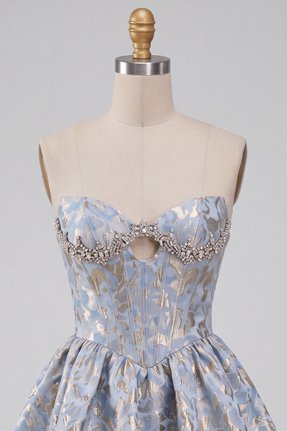 Light Blue Jacquard A Line Short Corset Homecoming Dress with Rhinestones