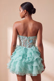Mint Green Floral Embroidered Ruffled A Line Short Corset Homecoming Dress