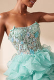 Mint Green Floral Embroidered Ruffled A Line Short Corset Homecoming Dress