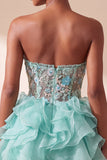 Mint Green Floral Embroidered Ruffled A Line Short Corset Homecoming Dress