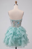 Mint Green Floral Embroidered Ruffled A Line Short Corset Homecoming Dress
