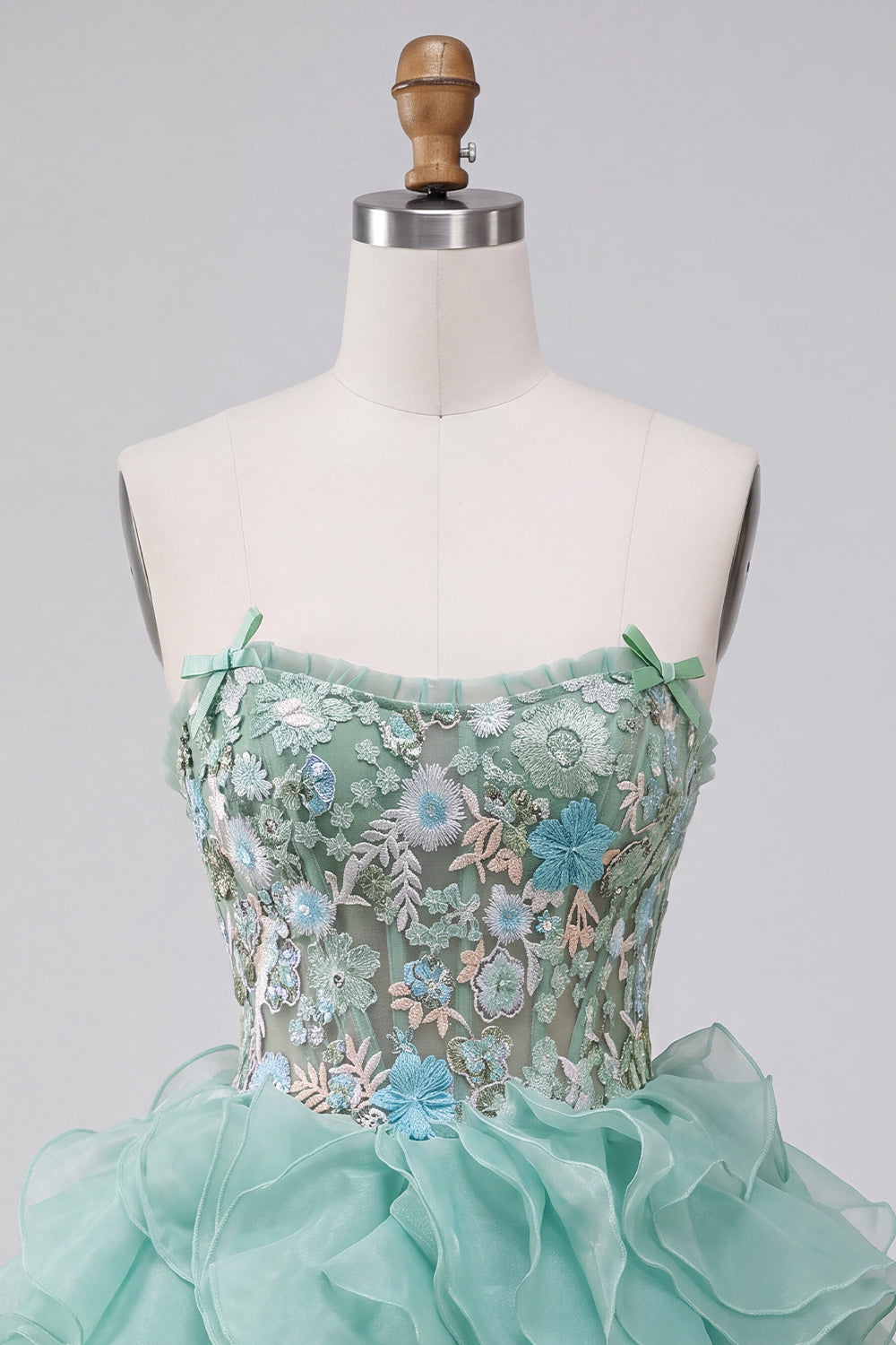 Mint Green Floral Embroidered Ruffled A Line Short Corset Homecoming Dress
