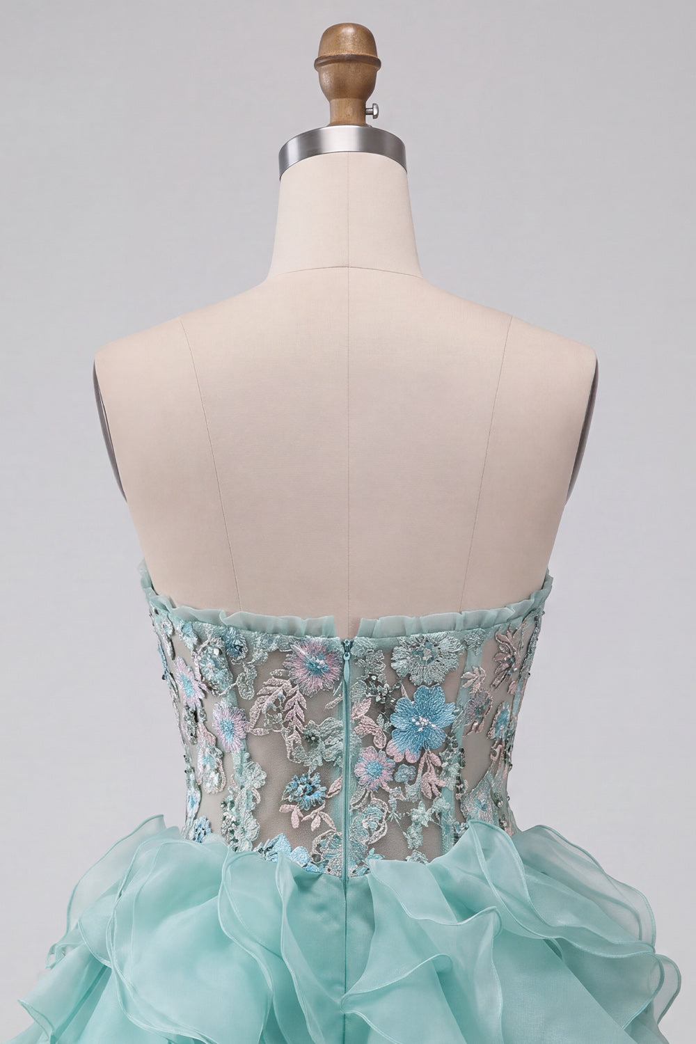 Mint Green Floral Embroidered Ruffled A Line Short Corset Homecoming Dress