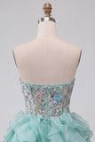 Mint Green Floral Embroidered Ruffled A Line Short Corset Homecoming Dress