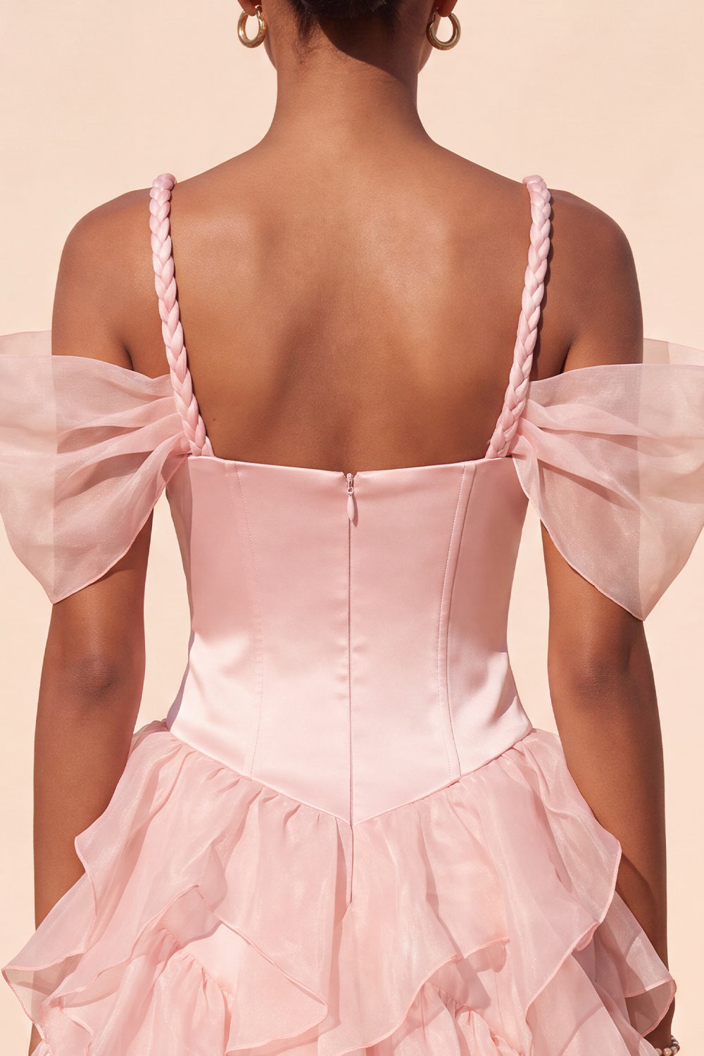 Pink Ruffled Cold Shoulder A Line Short Corset Homecoming Dress