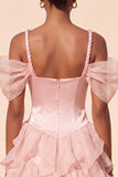 Pink Ruffled Cold Shoulder A Line Short Corset Homecoming Dress