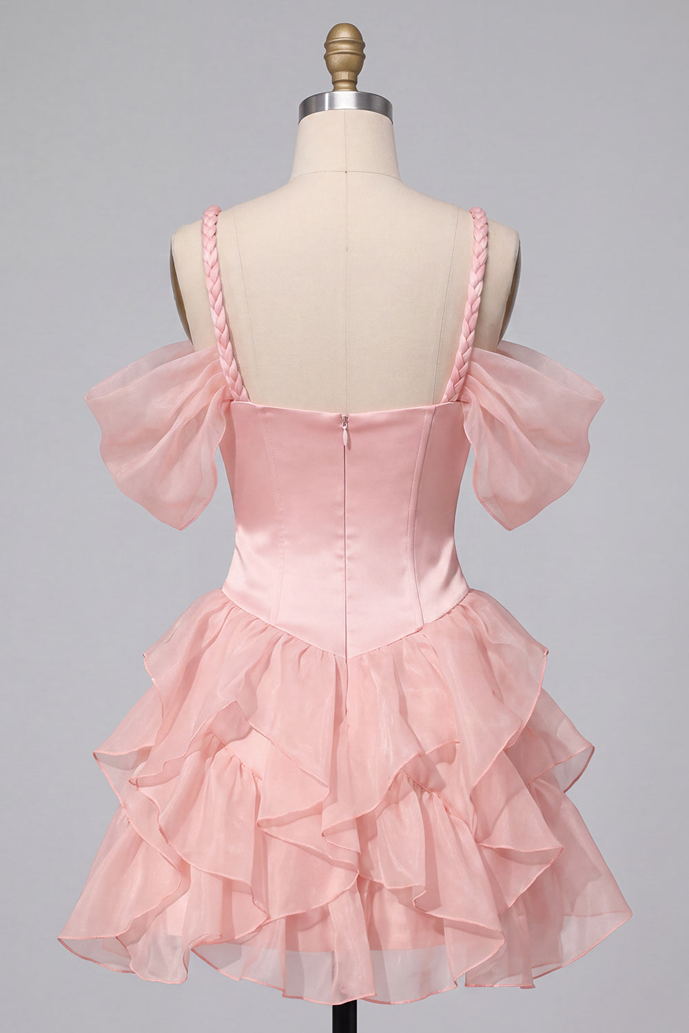 Pink Ruffled Cold Shoulder A Line Short Corset Homecoming Dress
