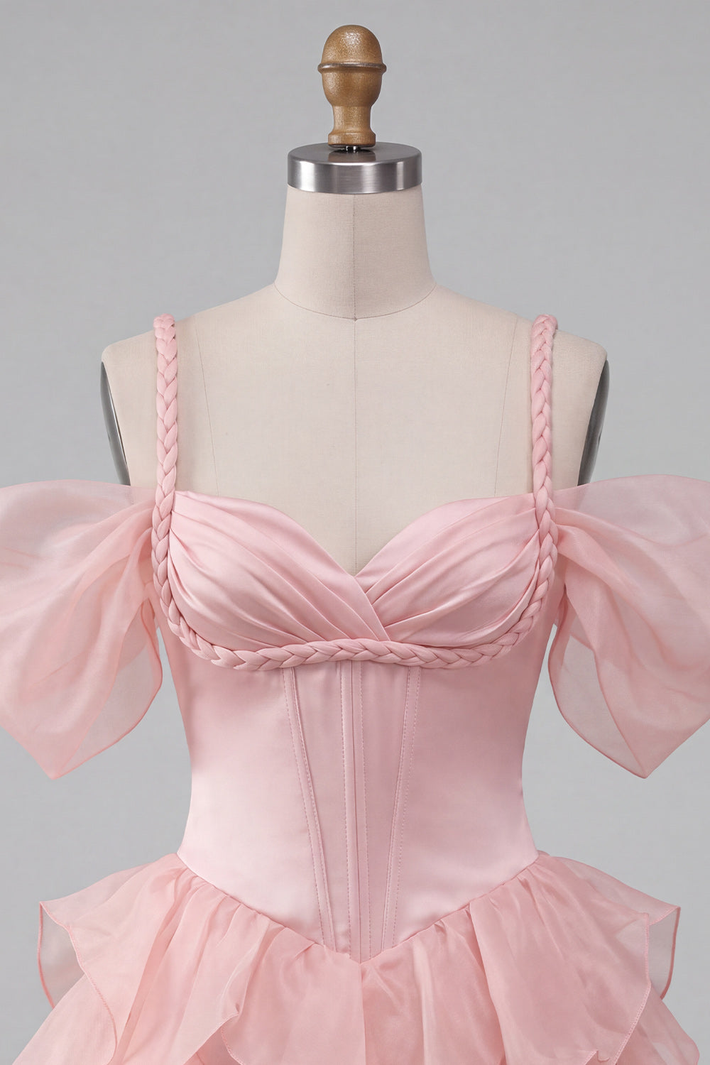 Pink Ruffled Cold Shoulder A Line Short Corset Homecoming Dress