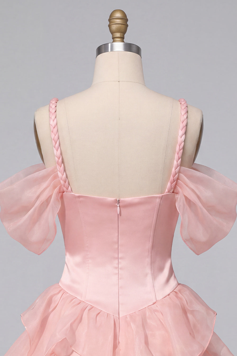 Pink Ruffled Cold Shoulder A Line Short Corset Homecoming Dress