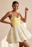 Yellow Dragonfly Printed Bubble A Line Short Corset Homecoming Dress