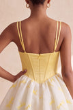 Yellow Dragonfly Printed Bubble A Line Short Corset Homecoming Dress