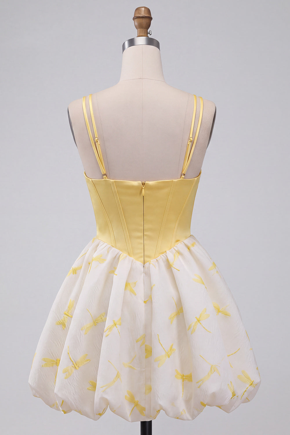 Yellow Dragonfly Printed Bubble A Line Short Corset Homecoming Dress