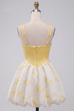 Yellow Dragonfly Printed Bubble A Line Short Corset Homecoming Dress