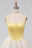 Yellow Dragonfly Printed Bubble A Line Short Corset Homecoming Dress