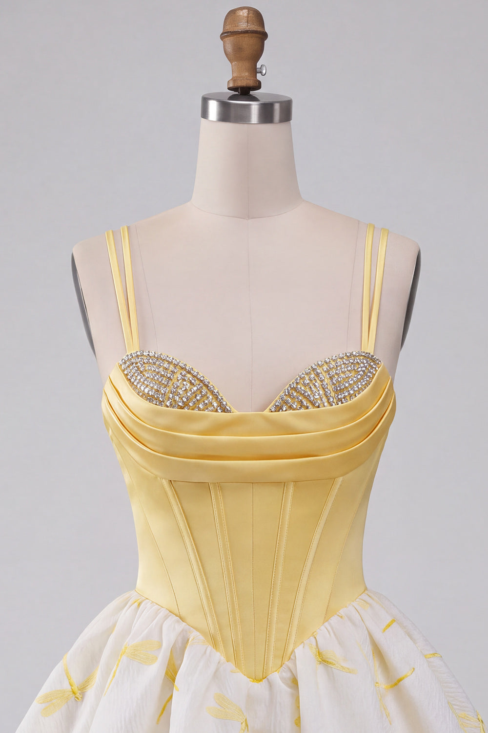 Yellow Dragonfly Printed Bubble A Line Beaded Short Corset Homecoming Dress