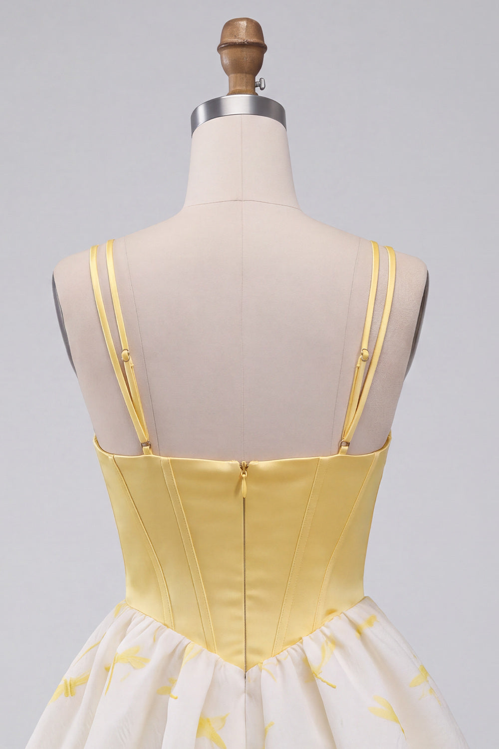 Yellow Dragonfly Printed Bubble A Line Short Corset Homecoming Dress
