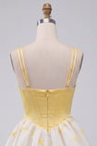 Yellow Dragonfly Printed Bubble A Line Short Corset Homecoming Dress