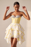Yellow Dragonfly Printed Sweetheart A Line Short Corset Homecoming Dress