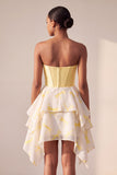 Yellow Dragonfly Printed Sweetheart A Line Short Corset Homecoming Dress