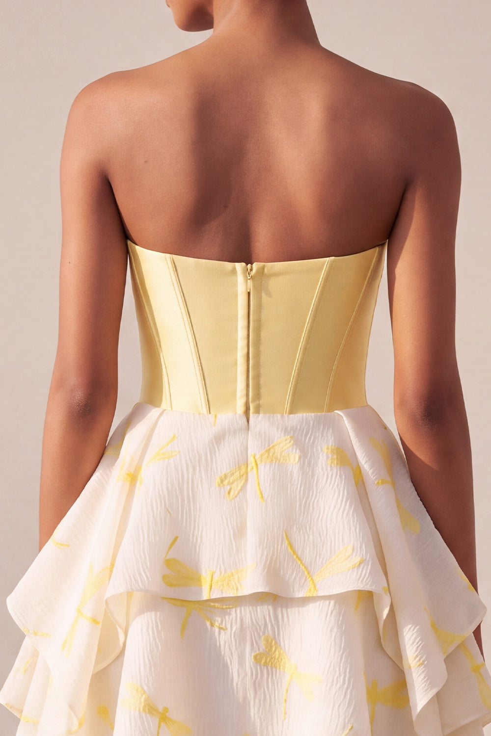 Yellow Dragonfly Printed Sweetheart A Line Short Corset Homecoming Dress