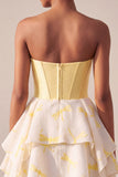 Yellow Dragonfly Printed Sweetheart A Line Short Corset Homecoming Dress