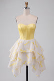 Yellow Dragonfly Printed Sweetheart A Line Short Corset Homecoming Dress