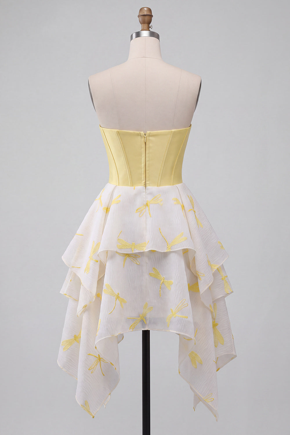Yellow Dragonfly Printed Sweetheart A Line Short Corset Homecoming Dress