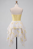 Yellow Dragonfly Printed Sweetheart A Line Short Corset Homecoming Dress