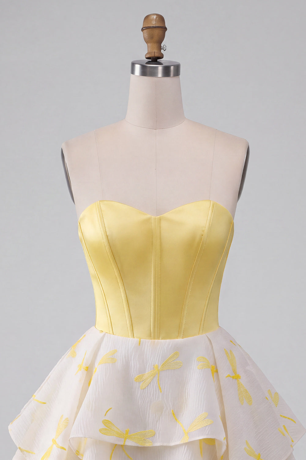 Yellow Dragonfly Printed Sweetheart A Line Short Corset Homecoming Dress