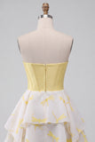 Yellow Dragonfly Printed Sweetheart A Line Short Corset Homecoming Dress