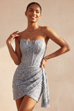 Grey Blue Lace Strapless Ruched Short Corset Homecoming Dress