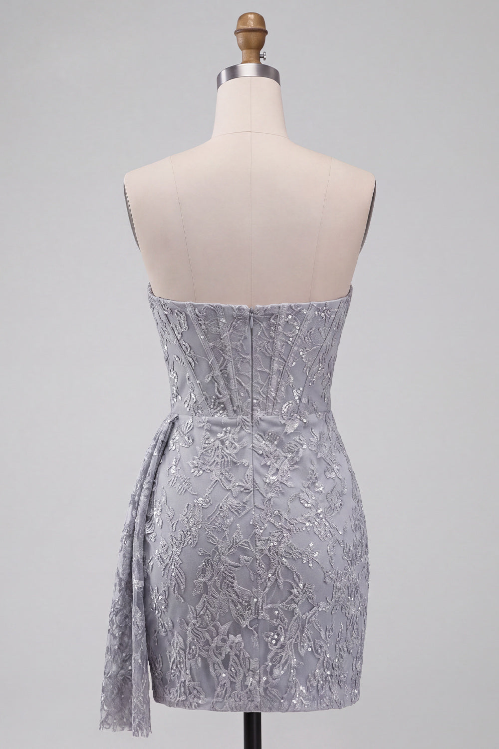 Grey Blue Lace Strapless Ruched Short Corset Homecoming Dress