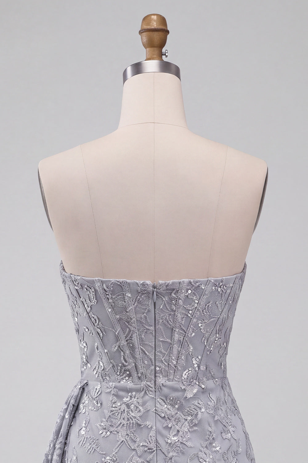 Grey Blue Lace Strapless Ruched Short Corset Homecoming Dress