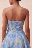 Grey Blue A-Line Strapless Ruched Short Homecoming Dress with 3D Flower