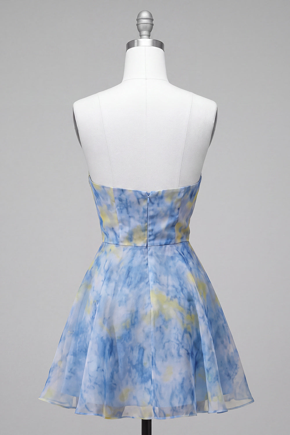 Grey Blue A-Line Strapless Ruched Short Homecoming Dress with 3D Flower