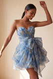Grey Blue Sweetheart A Line Ruched Short Homecoming Dress with Bow