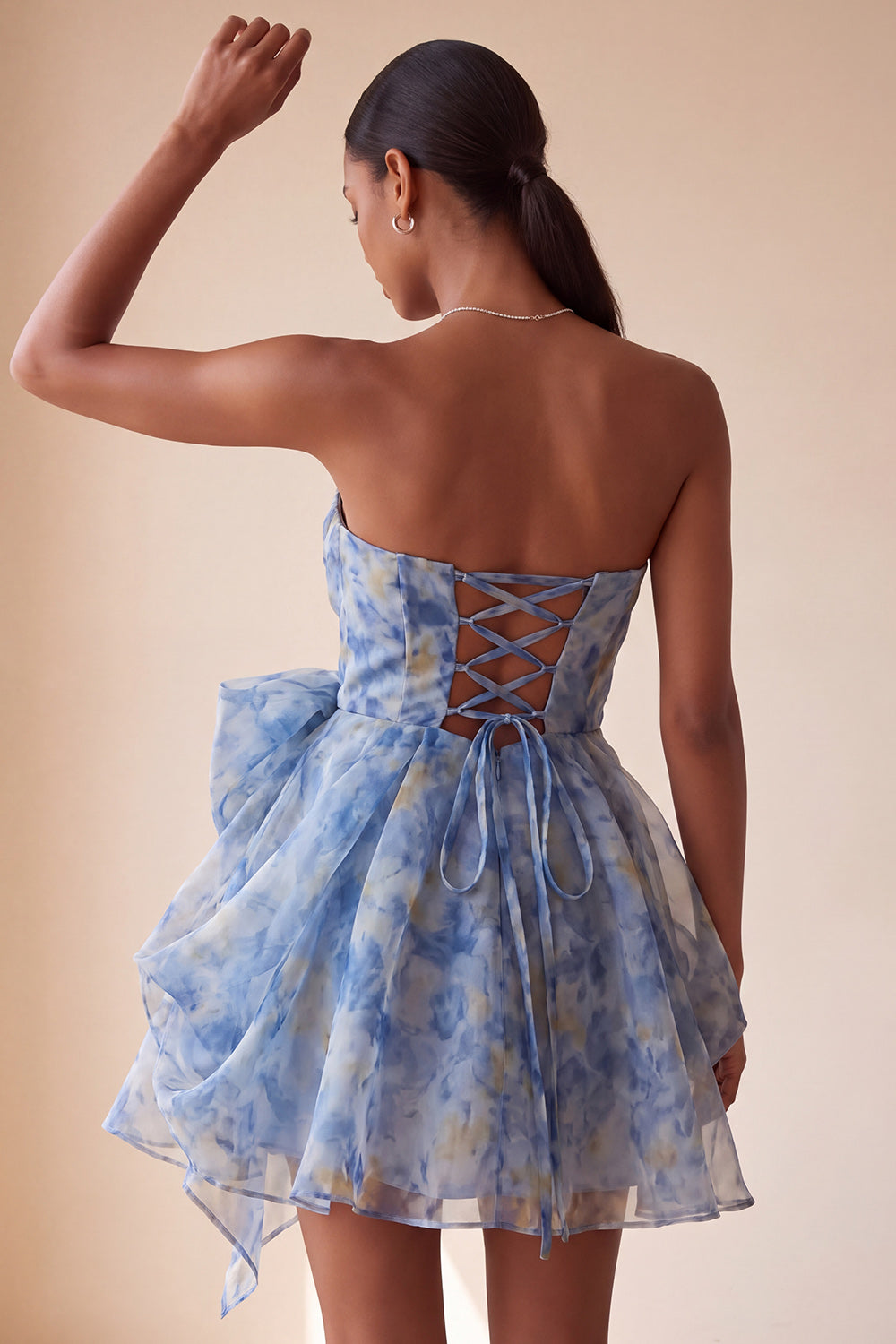 Grey Blue Sweetheart A Line Ruched Short Homecoming Dress with Bow