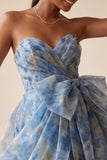 Grey Blue Sweetheart A Line Ruched Short Homecoming Dress with Bow