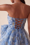 Grey Blue Sweetheart A Line Ruched Short Homecoming Dress with Bow