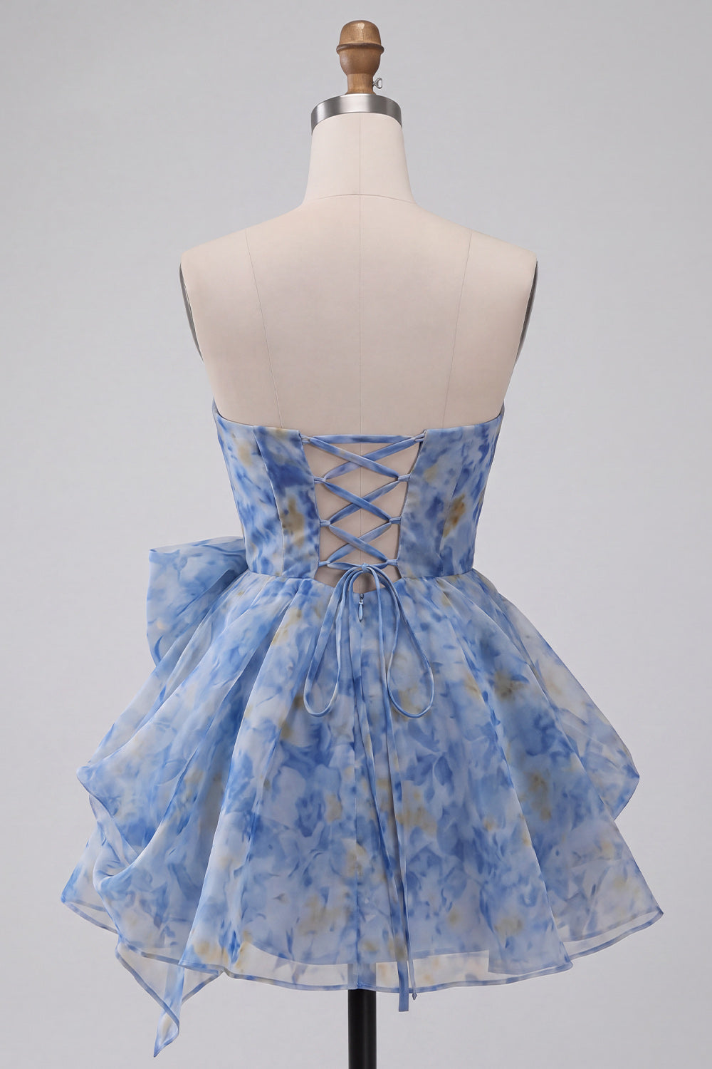 Grey Blue Sweetheart A Line Ruched Short Homecoming Dress with Bow
