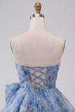 Grey Blue Sweetheart A Line Ruched Short Homecoming Dress with Bow
