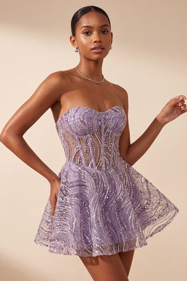 Sparkly Lilac Sweetheart A Line Sequins Short Corset Homecoming Dress