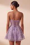 Sparkly Lilac Sweetheart A Line Sequins Short Corset Homecoming Dress