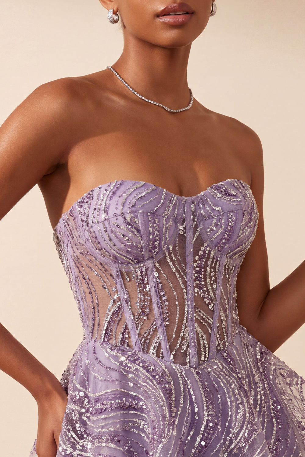 Sparkly Lilac Sweetheart A Line Sequins Short Corset Homecoming Dress