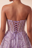 Sparkly Lilac Sweetheart A Line Sequins Short Corset Homecoming Dress
